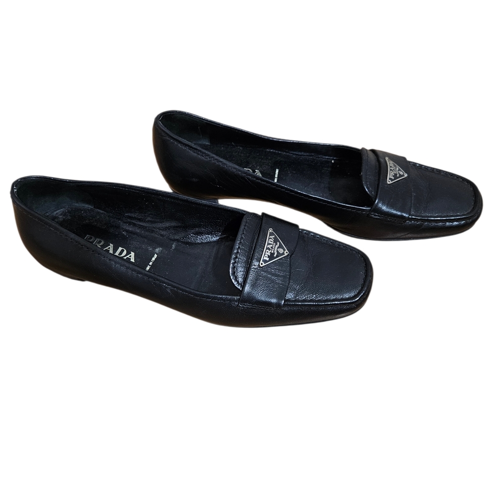 Prada Black Leather Loafers -Calzature Donna Loafers